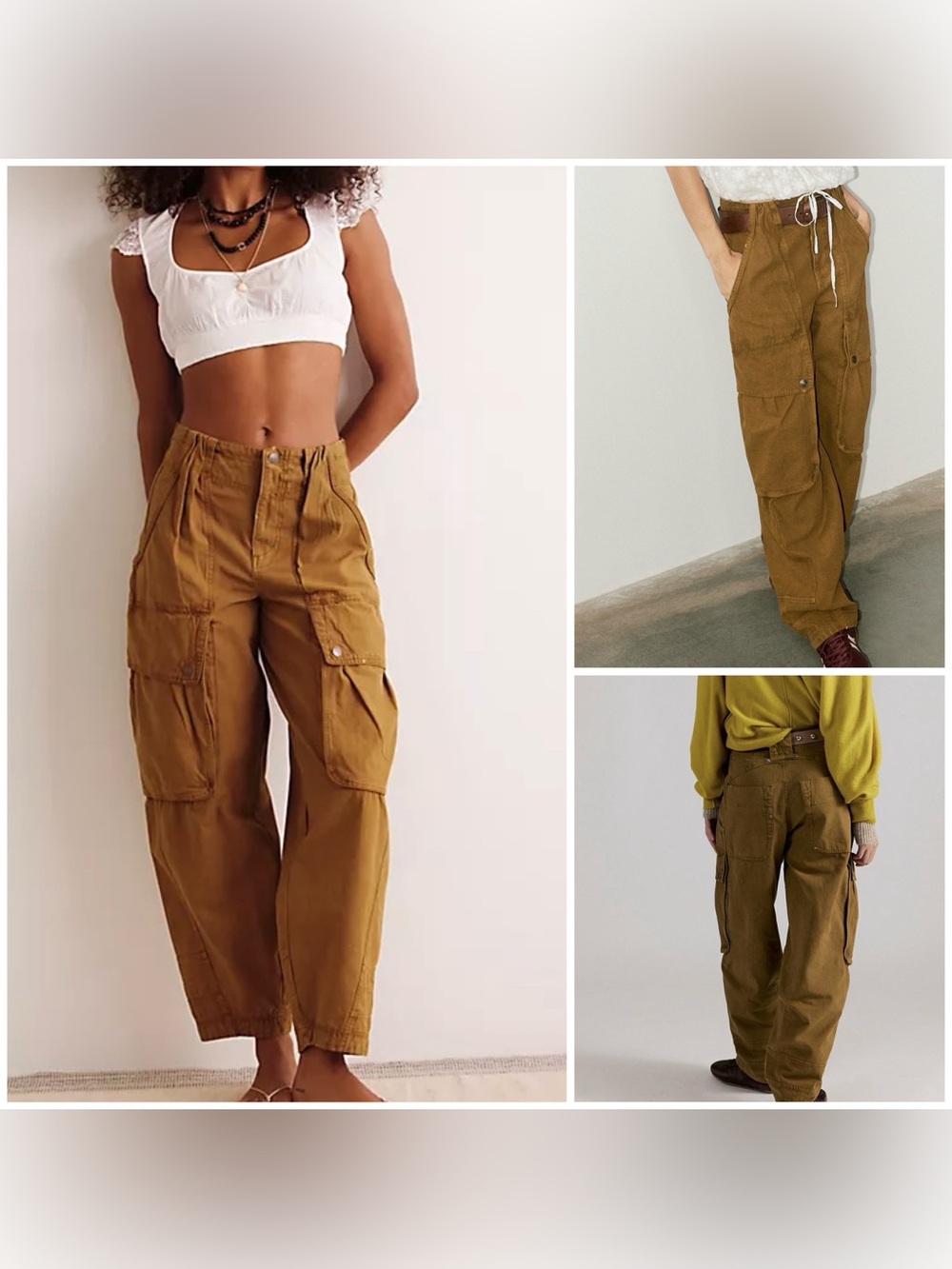 NWT Free People We The Free Brentwood Slouchy Cargo Pants - bronze brown - 0